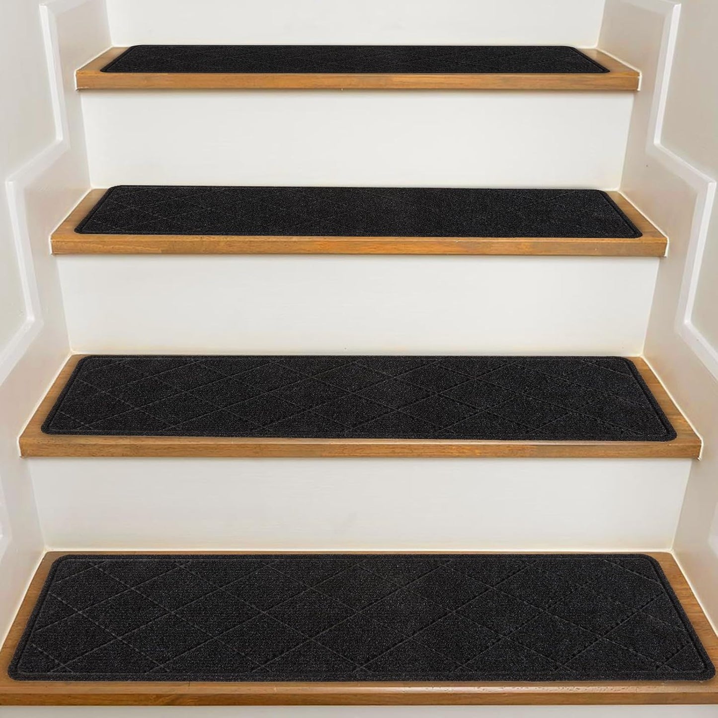 KOOTETA Stair Treads for Wooden Steps Indoor, 15 Pack 8" X 30" Non Slip Carpet Stair Treads with Reusable Adhesive for Kids Elders and Dogs, Surface Polyester TPR Backing Stair Runner Rugs, Dark Grey