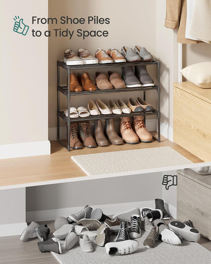 SONGMICS Shoe Rack, 6-Tier Shoe Organizer, Metal Storage Shelf, Upright or Upside Down, for 24-30 Pairs, Stackable, for Entryway, 11.8 x 36.2 x 42.7 Inches, Black ULSA306BH01