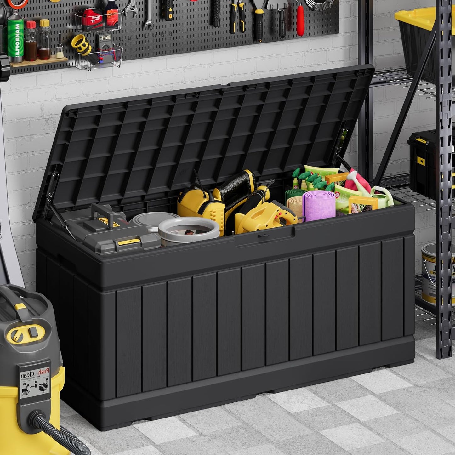 Devoko 30 Gallon Resin Deck Box Waterproof Outdoor Storage Box for Patio Furniture Pool Accessories Indoor Storage for Cushion Garden Tools (30 Gallon, Black)