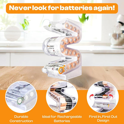 Battery Ladder Case - Battery Organizer & Dispenser (AAA & AA) | Stack It or Wall-Mount It To Dispense Batteries in First-In-First-Out Order, Tidy Storage for Home, Garage & Workshop