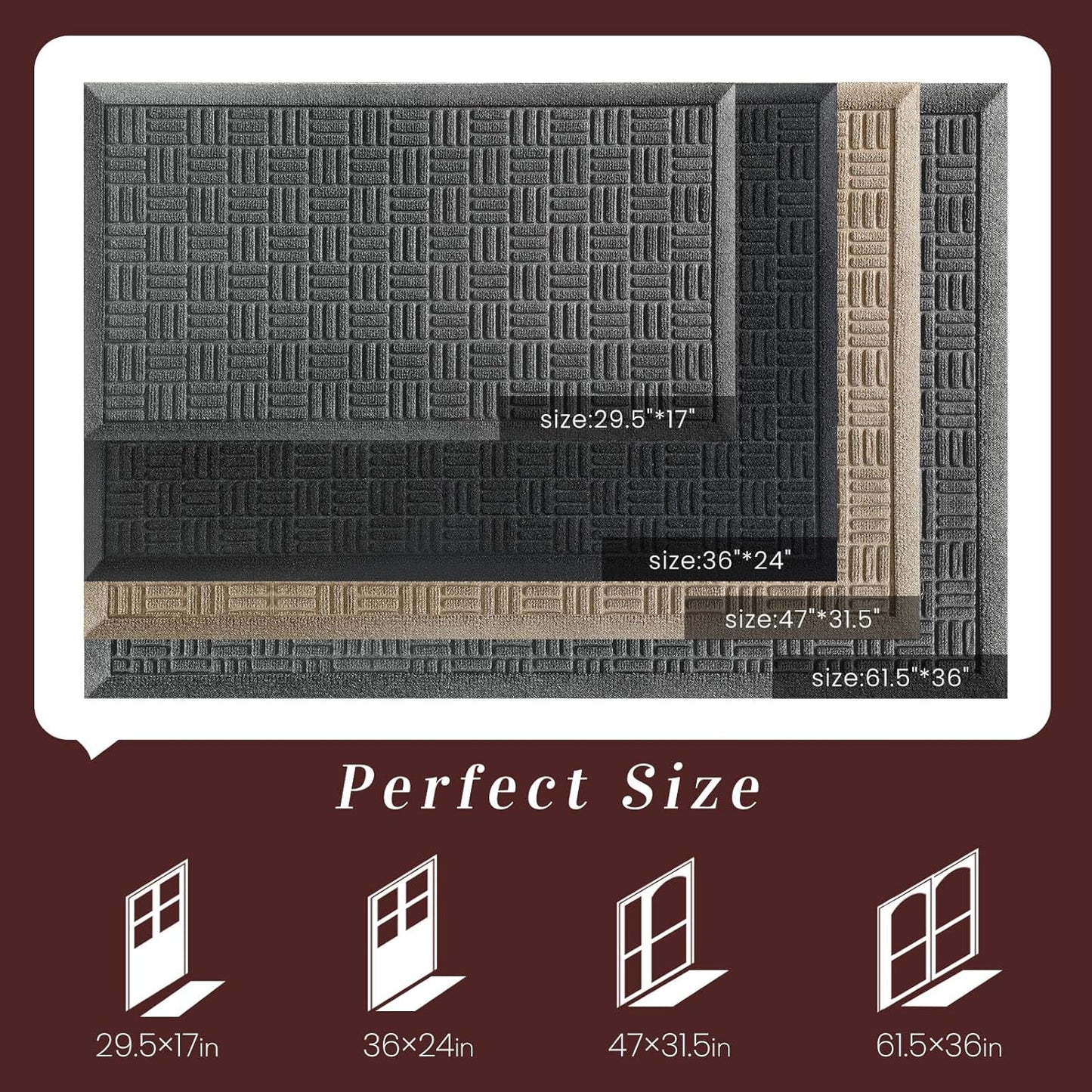 Mibao Front Door Mat, Heavy Duty Durable Welcome Mat for Outdoor Indoor, Dirt Trapper Waterproof Super Absorbent Door Mat for Entryway Outside Patio Porch, 29.5" x 17", Grey