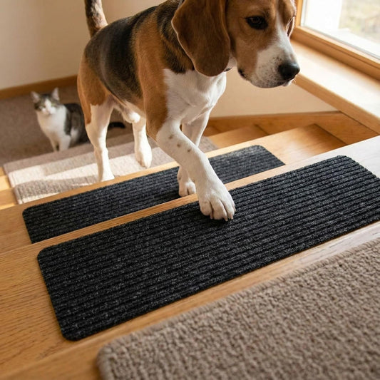 DECHOUS 2Pcs Non-Slip Stair Treads Carpet for Wooden Steps Indoor Self Adhesive Black Stair Runner Carpet Treads 8" x 30" Step Grips for Kids Elders Pets