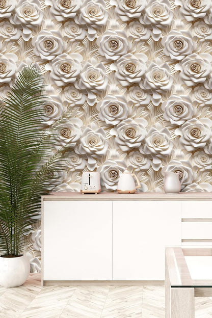 Floral Peel and Stick Wallpaper 3D Effect Interior Wall Décor Contact Paper Self Adhesive Removable Renter Friendly for Bedroom Living Cabinet Room 17.7in x 9.8ft (Not Textured Wallpaper