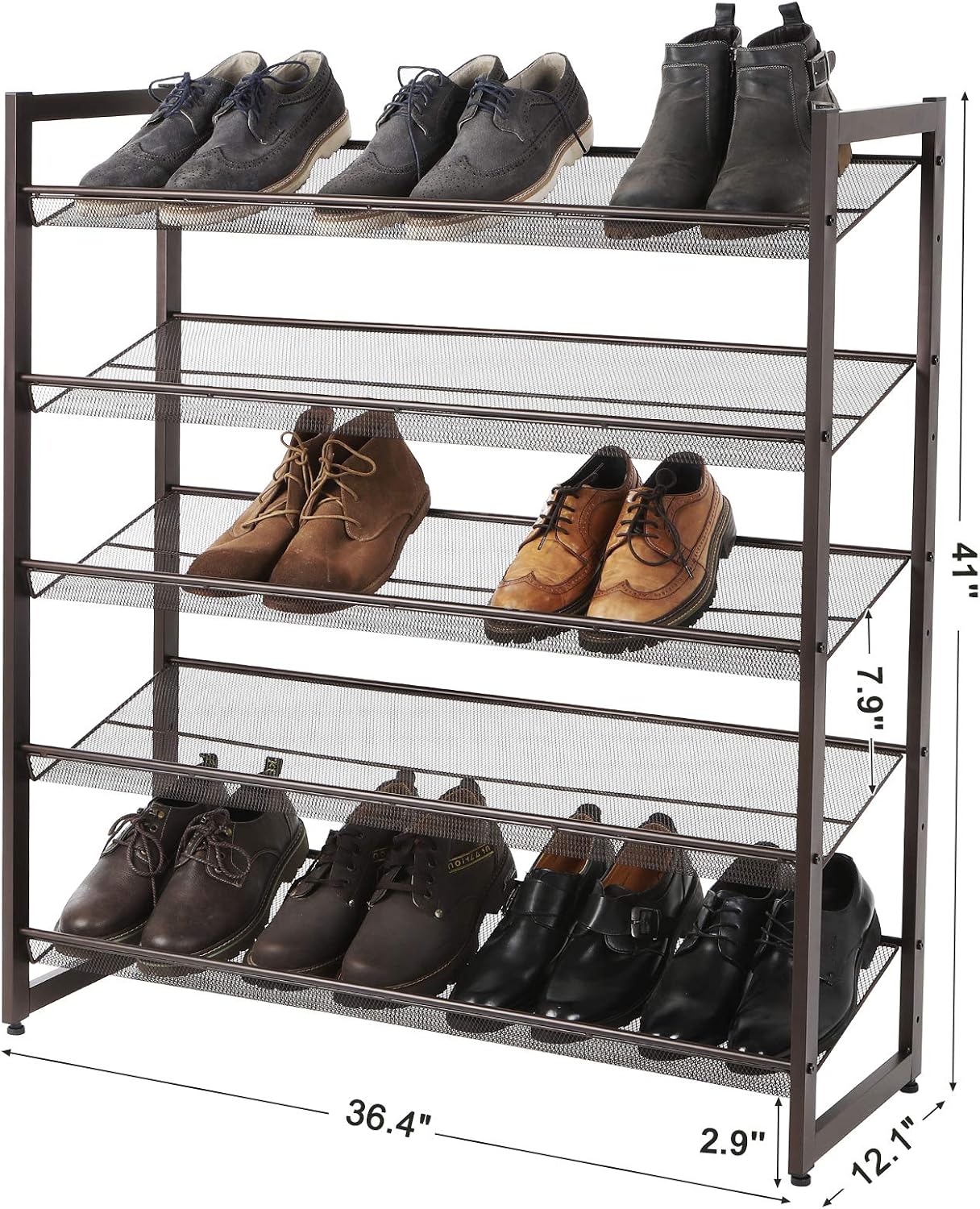 SONGMICS Shoe Rack, 12-Tier Shoe Organizer, Metal Shoe Storage for Garage, Entryway, Set of 2 6-Tier Stackable Shoe Shelf, with Adjustable Flat or Angled Shelves, Holds 48-60 Pairs, Black ULMR12B