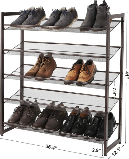 SONGMICS Shoe Rack, 12-Tier Shoe Organizer, Metal Shoe Storage for Garage, Entryway, Set of 2 6-Tier Stackable Shoe Shelf, with Adjustable Flat or Angled Shelves, Holds 48-60 Pairs, Black ULMR12B