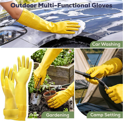 FMP Brands 3/6/12/60 Pairs 15 Inch Extra Long Rubber Dishwashing Gloves - Non-Slip for Cleaning, Kitchen, Bathroom, Gardening