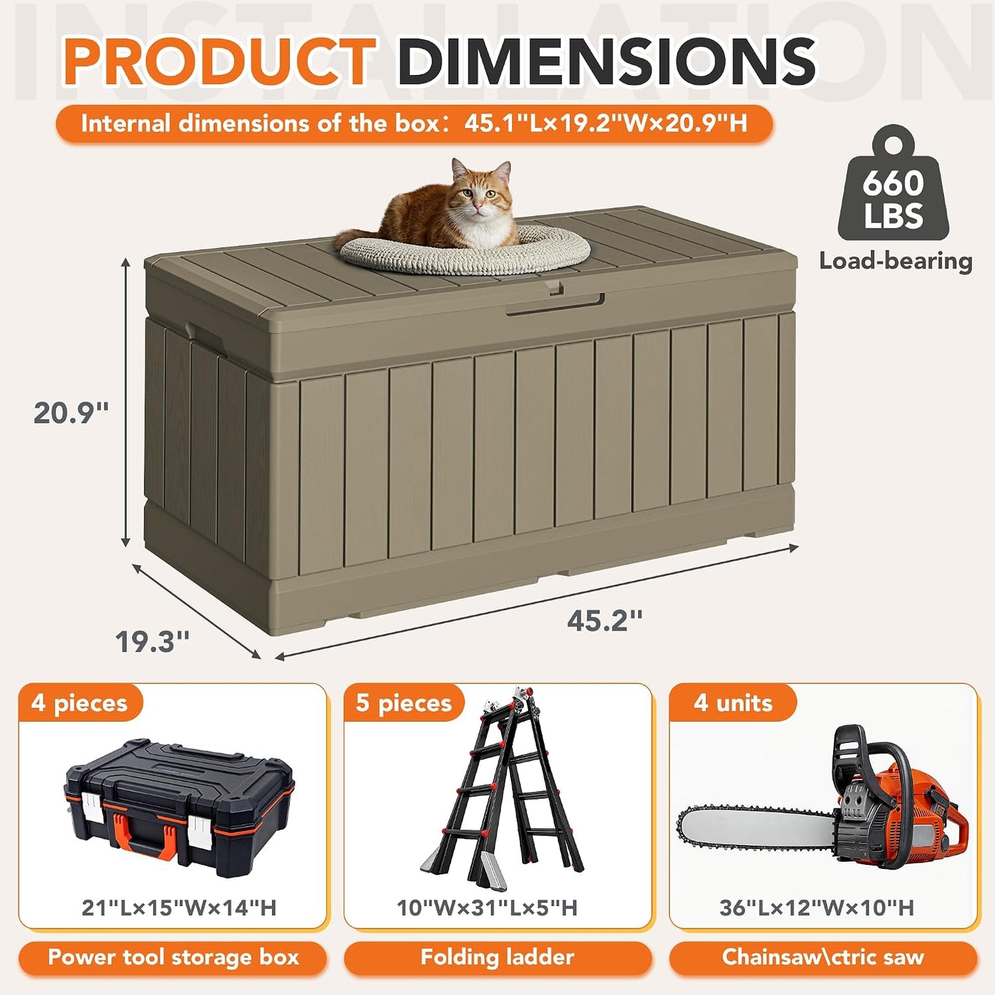 32 Gallon Deck Box Outdoor Indoor Waterproof Storage Box for Patio Furniture, Pool Accessories, Garden Tools, and Cushion Storage, Black