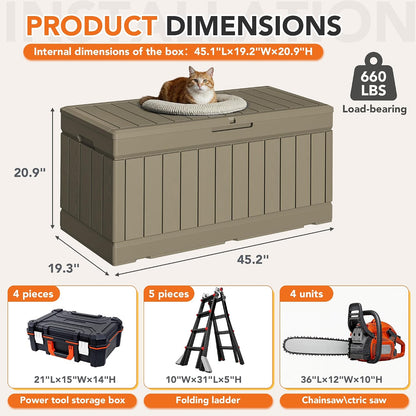 32 Gallon Deck Box Outdoor Indoor Waterproof Storage Box for Patio Furniture, Pool Accessories, Garden Tools, and Cushion Storage, Black