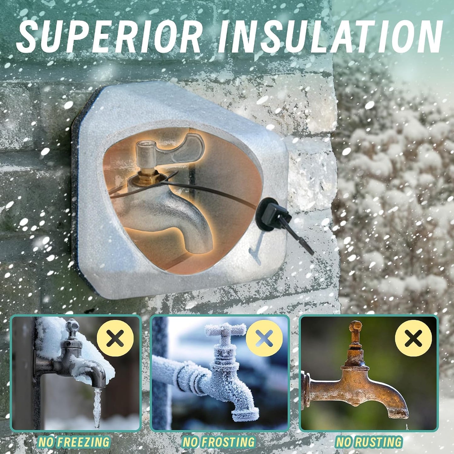 Outdoor Faucet Cover 3 Pack - Thickened Foam Insulated for Winter Freeze Protection, Reusable Hose Bib and Water Spigot Covers for Outside