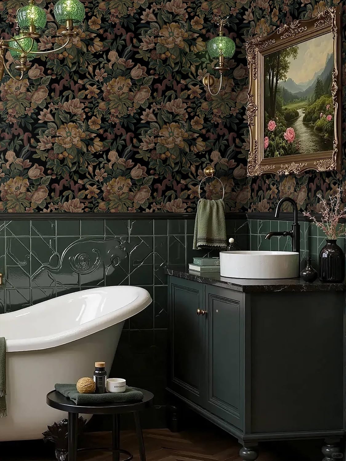 Dimoon 17.3''x78.7'' Peel and Stick Wallpaper Floral Cute Contact Paper Vintage Village Country Cottage Wallpaper Farmhouse Yellow Beige Renter Friendly Geometry Waterproof Embossed Kitchen Bedroom