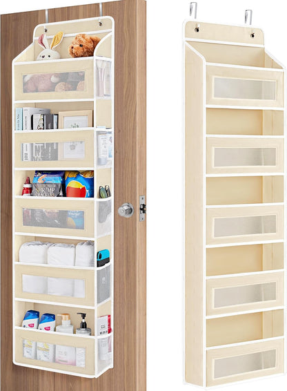 JARLINK 2 Pack Over the Door Organizer Storage, 5 Shelf Hanging Door Organizer with 5 Large Capacity Pockets, Anti Tilt 44 lb Load Behind Door Storage for Bedroom, Bathroom, Pantry, Nursery, (Grey)