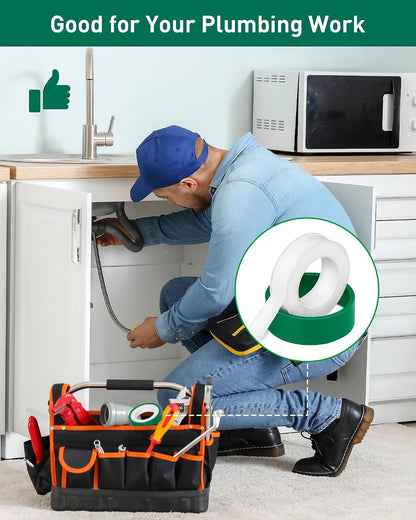 3 Roll Plumbers Tape, Teflon Water Pipe Sealing Tape, High-Density Thickening and Lengthen, High-Sealing Performance Waterproof Duct, Thread Seal, L 590 in x W 0.51 in. White