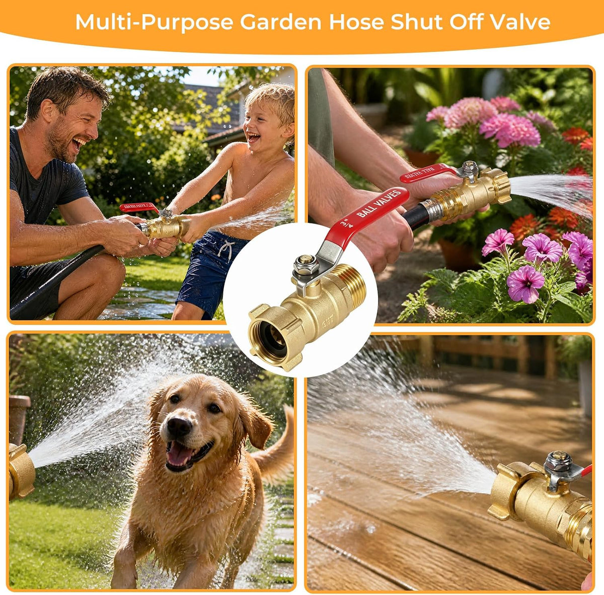 Garden Water Hose Splitter - RV Water Splitter 2 Way Heavy Duty Brass Spigot Hose Splitter - Outdoor Y Hose Bib 2 Valves with 2 Extra Rubber Washers for 3/4" Hose Connector (Blue)