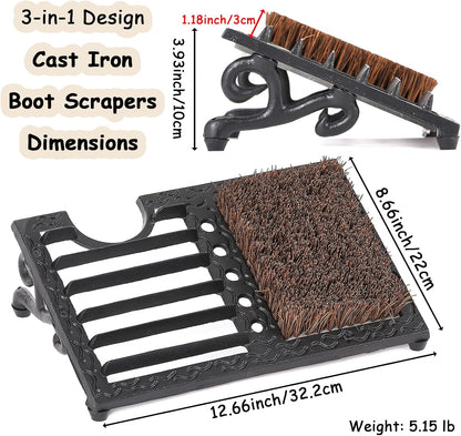 Cast Iron Boot Brush Scraper Outdoor, Black Heavy Duty Boot Scrubber Brush with Angled Design, Outdoor Shoe Scrapers with Brushes, All Weather Boot Scraper for Home Porch Entryway Garden Farmhouse