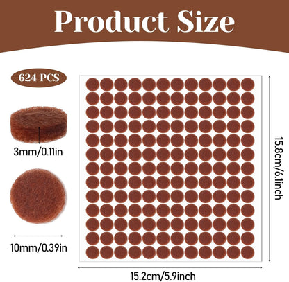 cobee 624 Pcs 3/8" Self Adhesive Felt Furniture Pads, Felt Cabinet Door Bumpers Brown Round Chair Foot Pads, Cabinet Protectors for Kitchen Chair Legs Hardwood Floors Coasters Drawers