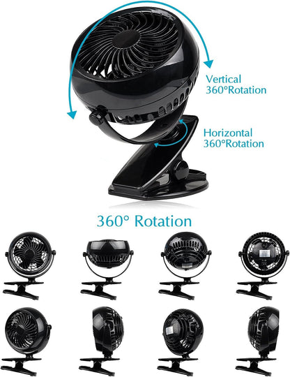 Gazeled Clip on Fan Battery Operated, 360° Rotation, with 8 Free AA Batteries, Quiet USB or Battery Operated Fan, 5'' Portable Battery Powered Clip on Fans for Camping, Stroller, Bedroom, Outdoor