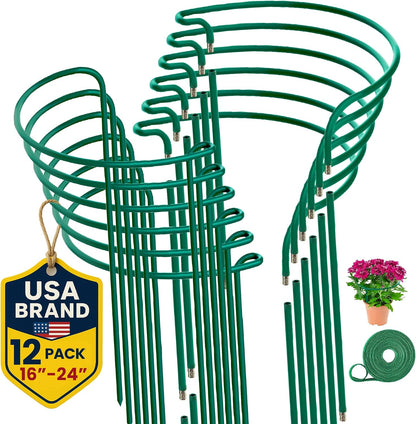 6 Pack Plant Support Stakes – Tall Plant Stakes for Indoor and Outdoor Gardens - Peony Cages and Supports - Cage Rings for Potted Flowers, Peony, Hydrangea, and Rose Bush (10" W x 16" - 24" H)