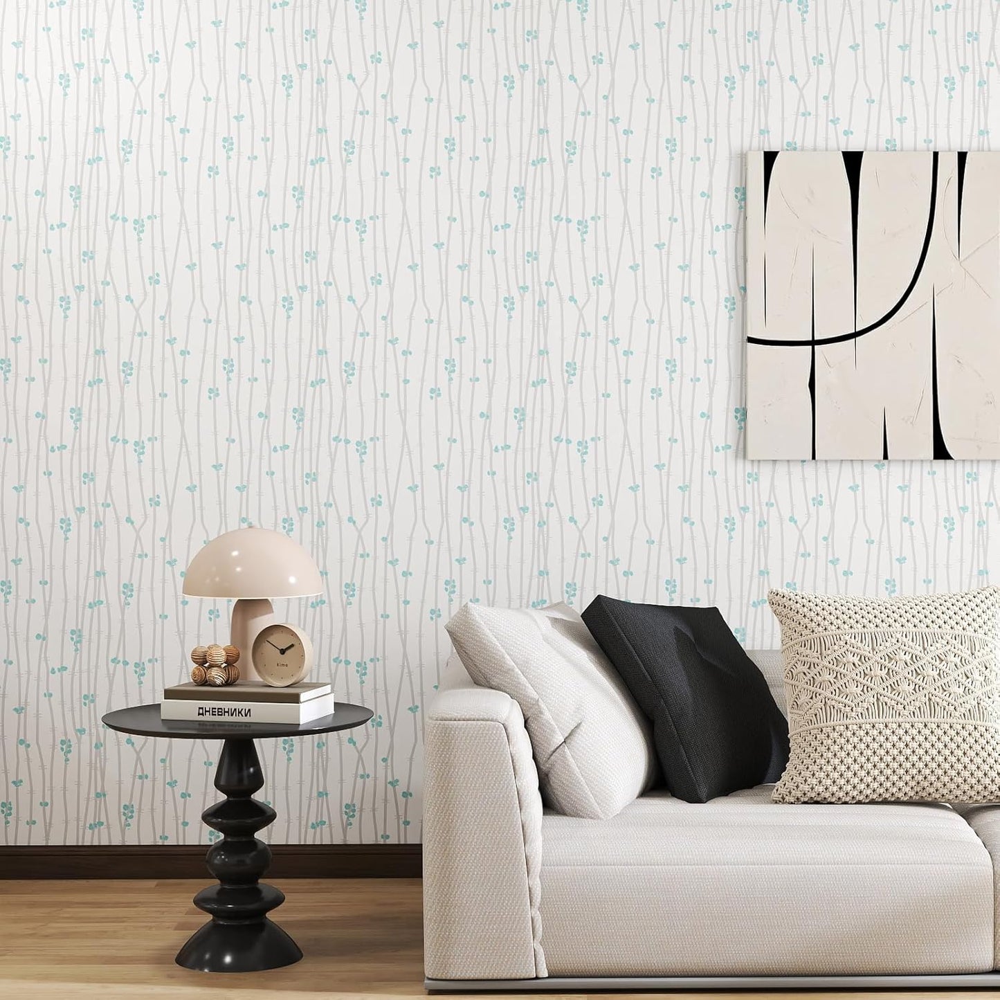Modern Peel and Stick Wallpaper 17.3" x 80" White Wall Paper Peel and Stick Boho Birch-Twig Stripe Contact Paper Removable Self Adhesive Wallpaper for Bathroom Bedroom Shelf Cabinet Decor Vinyl