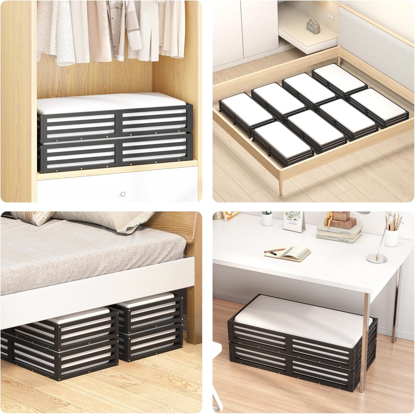 Bamboo Under Bed Storage Containers- Underbed Organizer with Wheels with Large Capacity Dust Bag,Sturdy Wood Rolling Under Bed Shoe Storage Organizer 2 Packs (Nature, 2 Packs (23.62"×16.54"))