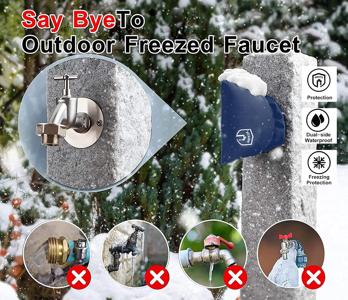 Outdoor Faucet Cover for Winter Freeze Protection,7.8" H x 6.2" W,Spigot Covers Winter Insulated,Faucet Cover Socks for Winter,Thickened AntiFrozen Waterproof Hose Bib Covers,Set of 2(Black)