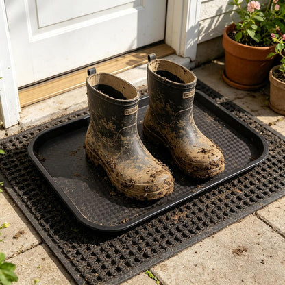 Boot Tray Shoe Mat for Entryway - Waterproof Drip Tray, Rectangular Plastic Plant Saucer for Indoor Outdoor Cowboy Wet Boots Storage Organizer