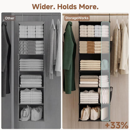 StorageWorks 6-Shelf Closet Organizers, Two 3-Shelf Separable Hanging Shelves for Closet, 12 1⁄2" D x 12 1⁄2" W x 47 ¼" H, Mixing of Beige, White & Ivory