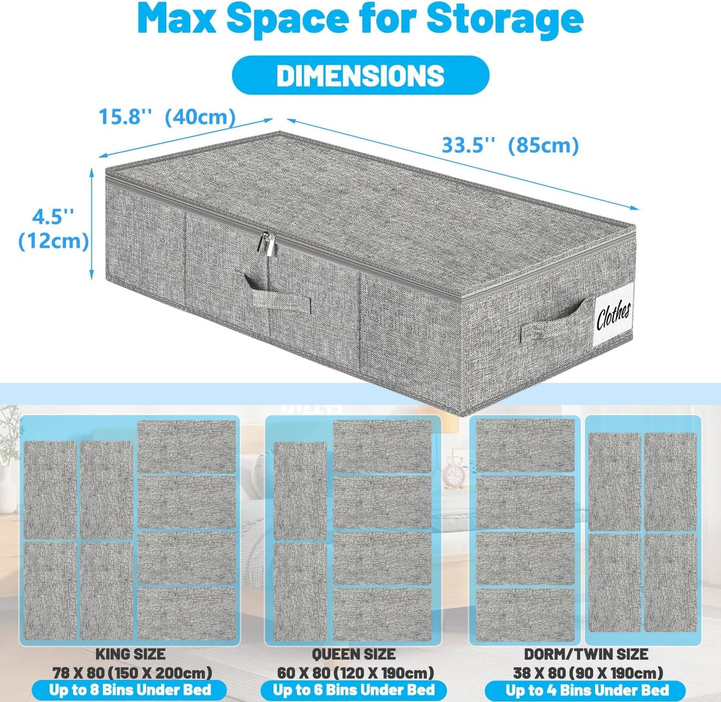 Under Bed Storage Container Bins 2 Pack, Low Profile Foldable Underbed Clothes Storage Organizer W/ Ultra Thick Fabric and Sturdy Bottom/Sides, Dual Zipper Storage Box for Dorm and Home 30x16x6.7"