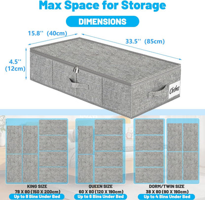 Under Bed Storage Container Bins 2 Pack, Low Profile Foldable Underbed Clothes Storage Organizer W/ Ultra Thick Fabric and Sturdy Bottom/Sides, Dual Zipper Storage Box for Dorm and Home 30x16x6.7"