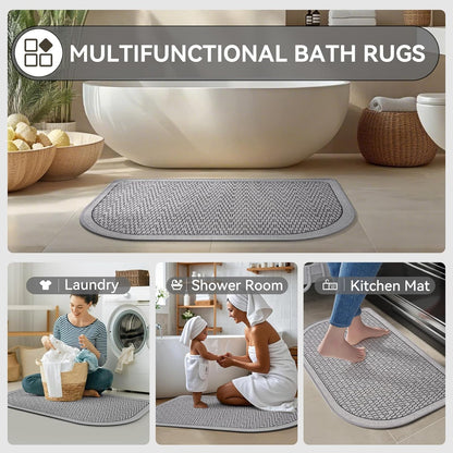 YDKGL Ultra Thin Bathroom Rugs Mat Quick Dry Absorbent Non Slip Bath Mat Bath Mats for Bathtub Mat Bathroom Carpet Fit Under Door Washable Floor Rubber Half Round Bath Rugs Grey 16x24
