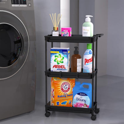 SimpleHouseware Standard 3-Tier Slim Rolling Storage Cart, Black