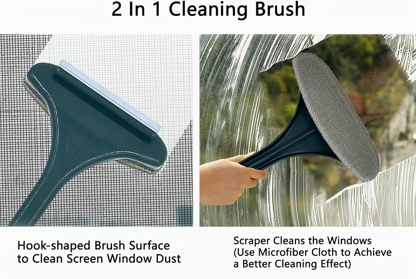 2 in 1 Window Screen Cleaning Brush, Double Sided Wet & Dry Dual Use,Extendable Handle Multifunctional Brush, Pet Hair Remover for Furniture&Carpet（Green White）