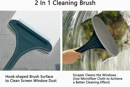 2 in 1 Window Screen Cleaning Brush, Double Sided Wet & Dry Dual Use,Extendable Handle Multifunctional Brush, Pet Hair Remover for Furniture&Carpet（Green White）