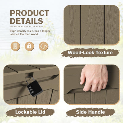 JUMMICO 31 Gallon Resin Deck Box Waterproof Indoor Outdoor Storage Boxes for Patio Furniture Cushions and Garden Tools (Brown)