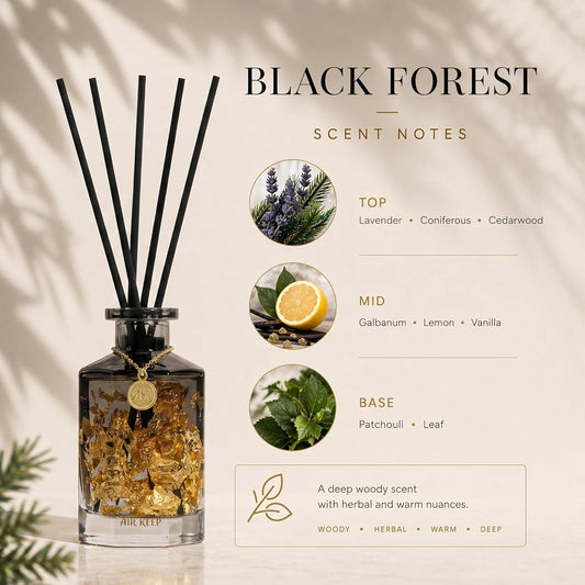 Airkeep Reed Diffuser Set,Black Forest Luxury Scented Diffuser with Sticks Long Lasting Home Fragrance for Bathroom Shelf Decor 6.09 fl oz (180ml)