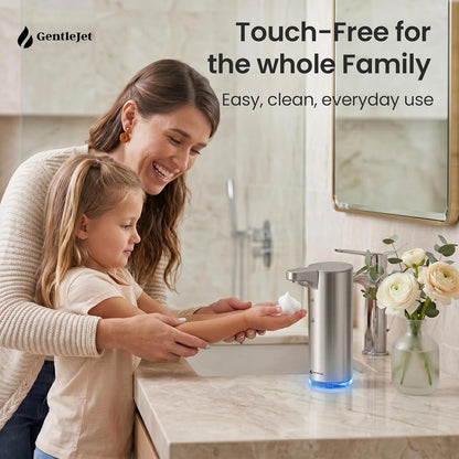 GentleJet EasyFoam Automatic Foaming Soap Dispenser Touchless Sensor, USB-C Rechargeable, 304 Stainless Steel, IPX5 Waterproof for Bathroom Kitchen Sink, 280 ml