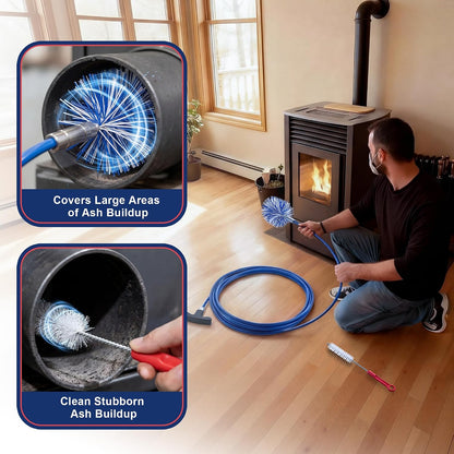 Dreyoo Pellet Stove Cleaning Brush Kit, 20 FT Flexible Steel Rod with 3" Brush Head, T Handle, Multi Purpose Flue Detail Cleaner, Nylon Stove Flue Pipe Kit for Pellet Furnace Exhaust Pipes