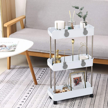 Melody House 3-Tier Slim Mobile Shelving Unit on Wheels, Slide Out Rolling Bathroom Storage Organizer, Utility Carts Shelf Rack for Kitchen Bathroom Laundry Room Narrow Places, Navy Blue