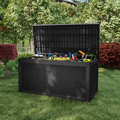 320 Gallon Outdoor Storage Box,Large Waterproof UV Resistant Deck Box,Lockable Storage Container for Patio Furniture Cushions Garden Tools and Pool Accessories(Black)