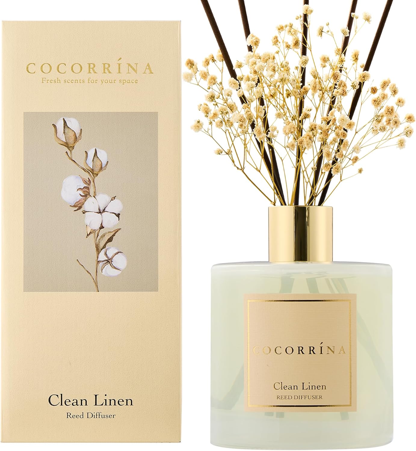 Cocorrina Reed Diffuser Set, Flower Reed Diffuser Sandalwood Rose 6.7 oz, Scented Diffuser with Sticks Home Fragrance Essential Oil for Bathroom Shelf Decor, Living Room, Large Room, 1pack