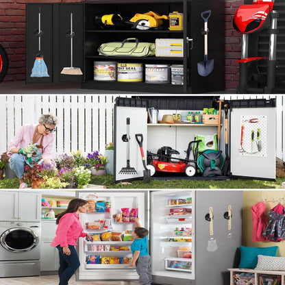 ULIBERMAGNET Magnetic Mop Broom Holder,Heavy Duty Movable Magnetic Broom Holder Rack,Anti-slip Wall Mounted Utility Storage Mop Shovel Hanger for Garage, Kitchen, Laundry, Garden(3 Racks / 4 Hooks)