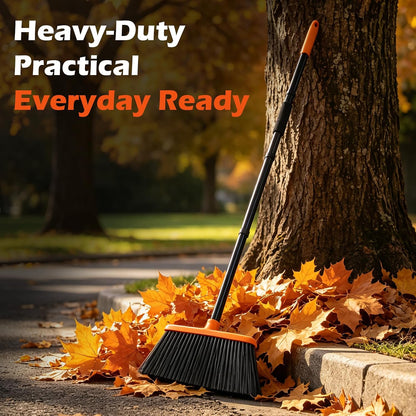 Heavy Duty Outdoor Broom,50" Long Handle Broom for Sweeping Indoor | Angled Stiff Bristle Broom,Household & Commercial Brooms for Garage,Kitchen,Shop,Camping,Patio Concrete Outside Cleaning