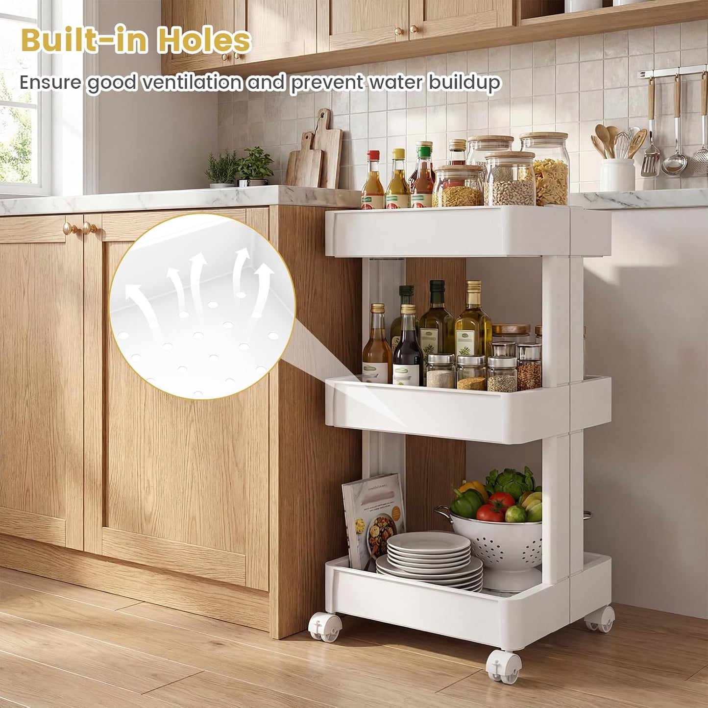 GOFLAME 4-Tier Rolling Utility Cart, Multifunctional Slim Storage Trolley with Detachable Trays and Wheels, Mobile Shelving Unit Organizer for Kitchen, Living Room and Bathroom (20” × 5” × 40”)