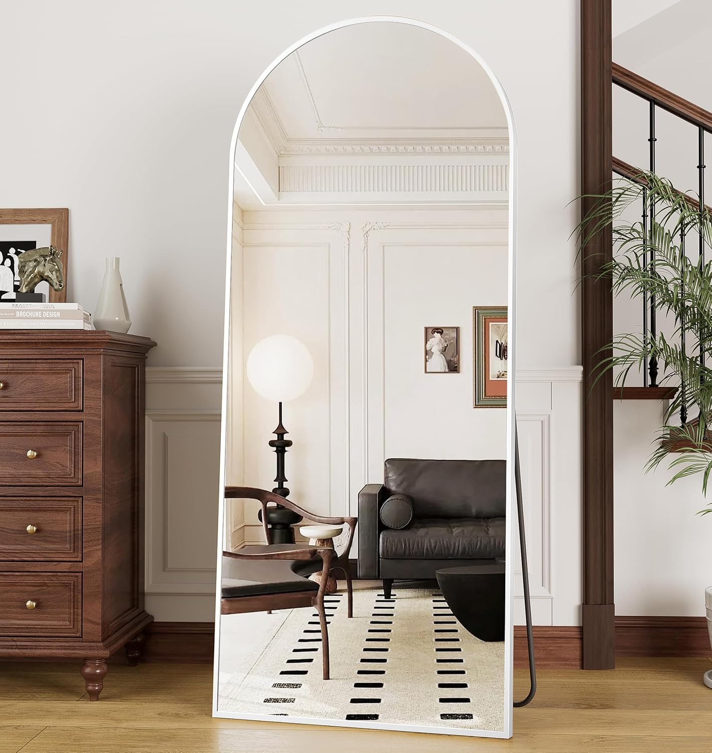 OGCAU Floor Full Length Mirror, 56"x20" Arched Full Body Mirror, Hanging or Leaning, Standing, Wall Mounted with Aluminum Frame for Bedroom Living Room, White