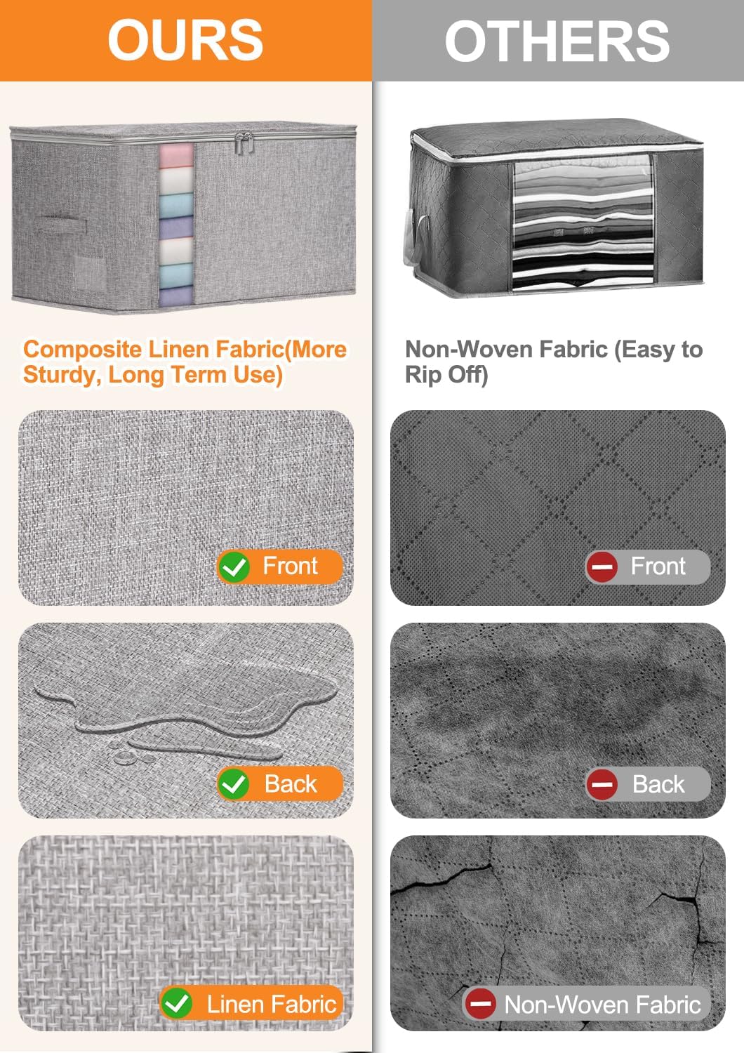 punemi Comforter Storage Bag, Large Blanket Storage Bags with Sturdy Structure, Zipper & 2 Handles for King/Queen Comforters, Quilts, Duvets, Pillows, Bedding and Clothes, 21.7x14.2x11.8in, 2 Pack