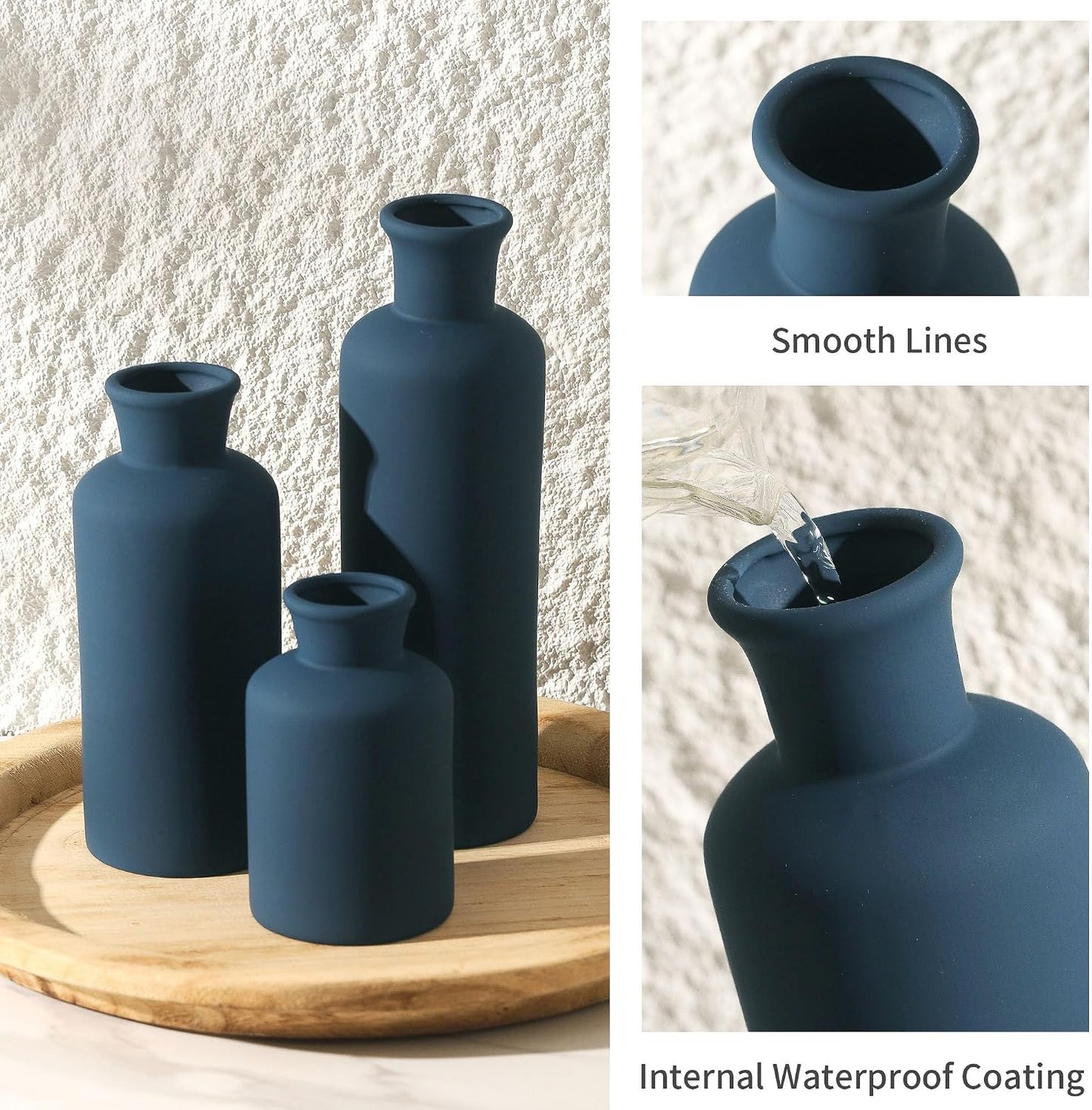 Ceramic Vase Set of 3, Decorative Vases Home Decor Modern Neutral Flower Pampass Boho Vase for Living Room, Table, Mantel, Entryway, Bookshelf, Kitchen, Bedroom, Bathroom - White