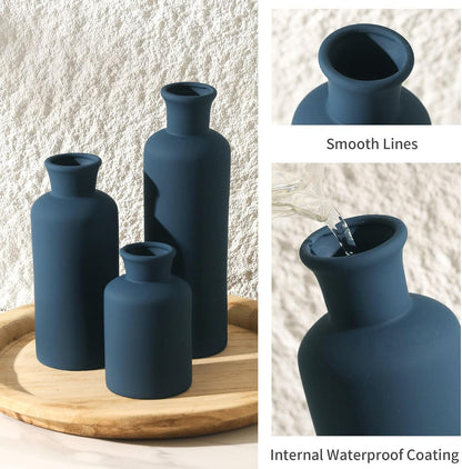 Ceramic Vase Set of 3, Decorative Vases Home Decor Modern Neutral Flower Pampass Boho Vase for Living Room, Table, Mantel, Entryway, Bookshelf, Kitchen, Bedroom, Bathroom - White
