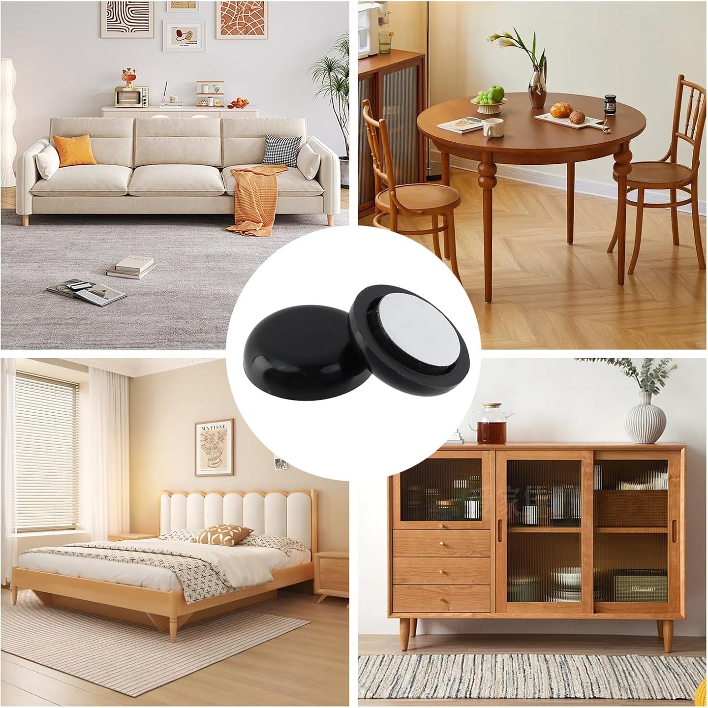 Antrader 1.5 Inch Self-Stick Furniture Round Felt Pads Wood Floor Protectors – Protect Your Hard Floors from Furniture Scratches, Pack of 48, Black
