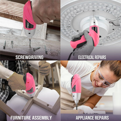 Hi-Spec Cordless Electric Screwdriver, Power Screw Driver Set with Pink Compact Tool Kit for Small Repair and Maintenance- Ideal Housewarming Gift,19 Piece