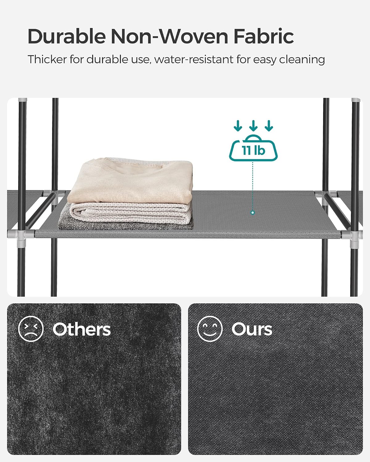 SONGMICS Portable Closet, Wardrobe Closet Organizer with Cover, 3 Hanging Rods and Shelves, 4 Side Pockets, 51.2 x 17.7 x 65.7 Inches, Large Capacity for Bedroom, Living Room, Ink Black URYG092B02