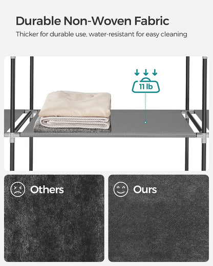 SONGMICS Portable Closet, Wardrobe Closet Organizer with Cover, 3 Hanging Rods and Shelves, 4 Side Pockets, 51.2 x 17.7 x 65.7 Inches, Large Capacity for Bedroom, Living Room, Ink Black URYG092B02